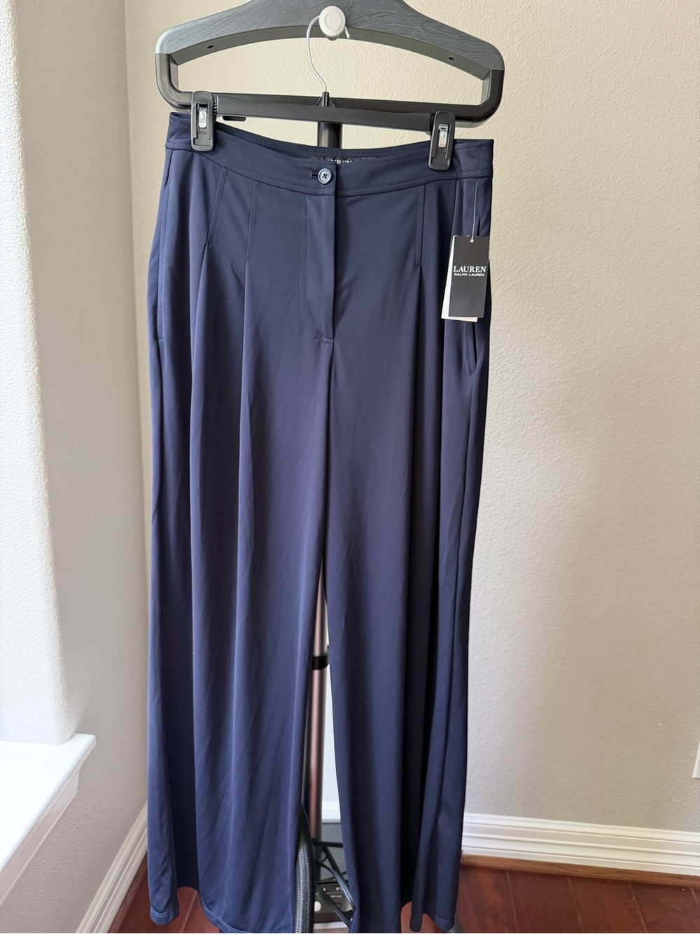 Lauren Ralph Lauren Women's Pleated Stretch Jersey Wide-Leg Pants Navy - Picture 5 of 10
